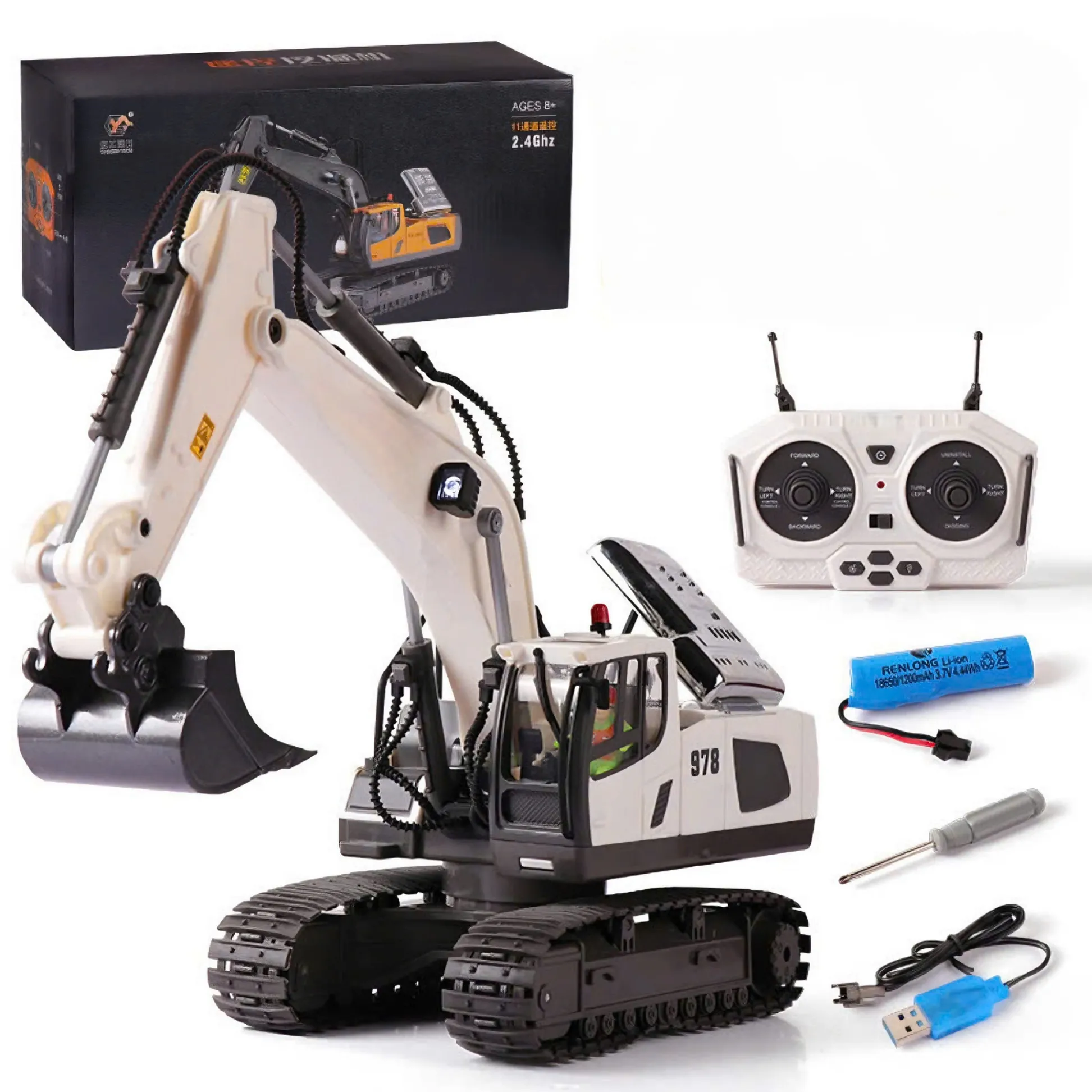 Máy xúc YIGONG 11 kênh điều khiển, pin sạc - TRẮNG