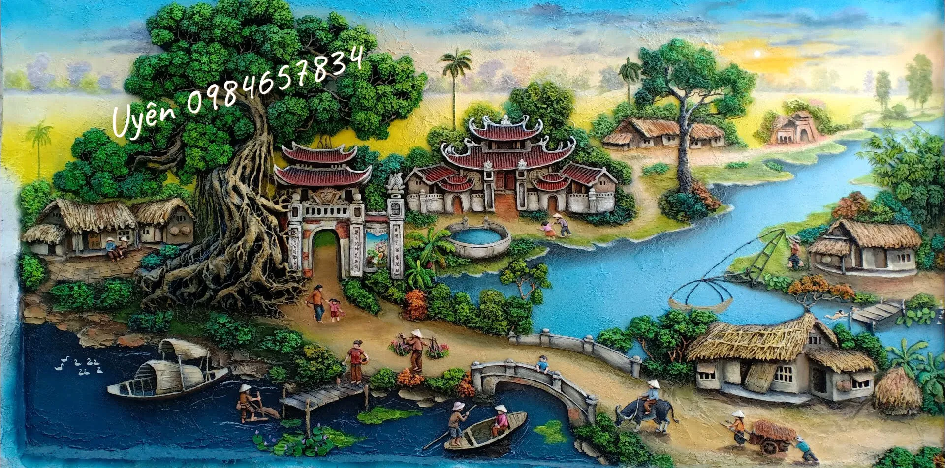 Tranh đắp phong cảnh làng quê sống động