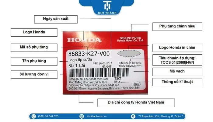 Các chi tiết phân biệt tem nhãn và mã vạch trên phụ tùng Honda Lead phiên bản mới nhất