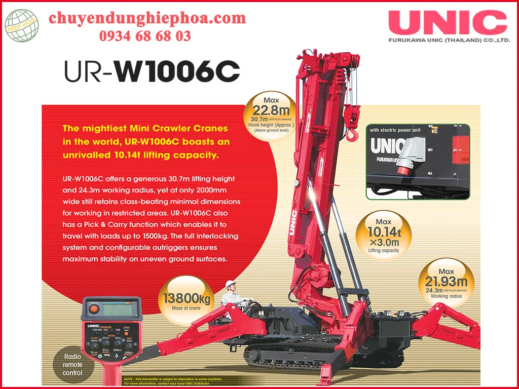 Sơ đồ tải trọng và tầm với của máy trục bánh xích 10 tấn.