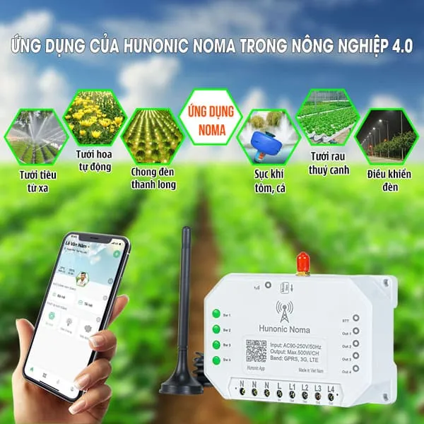 Công tắc dùng sim Hunonic Noma ứng dụng điều khiển máy bơm công nghiệp tại công trường