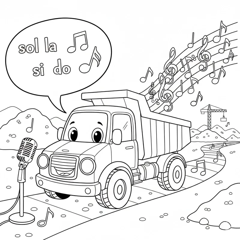 Hình tô màu xe ben với nét vẽ thân thiện