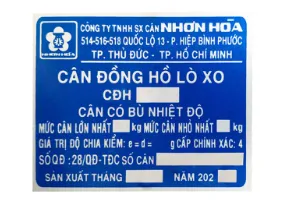 Mẫu bảng hiệu chuẩn trên các dòng cân đồng hồ lò xo Nhơn Hòa