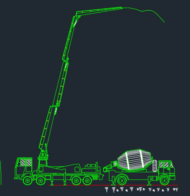Chi tiết kỹ thuật xe bơm bê tông cần SANY trong bộ thư viện cad máy đào và thiết bị xây dựng.