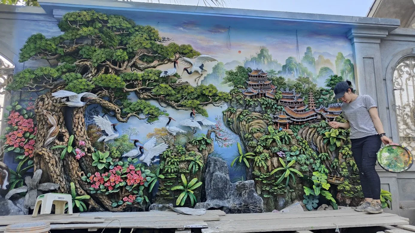 Kiểm tra chất lượng tranh đắp nổi xi măng sau khi khô