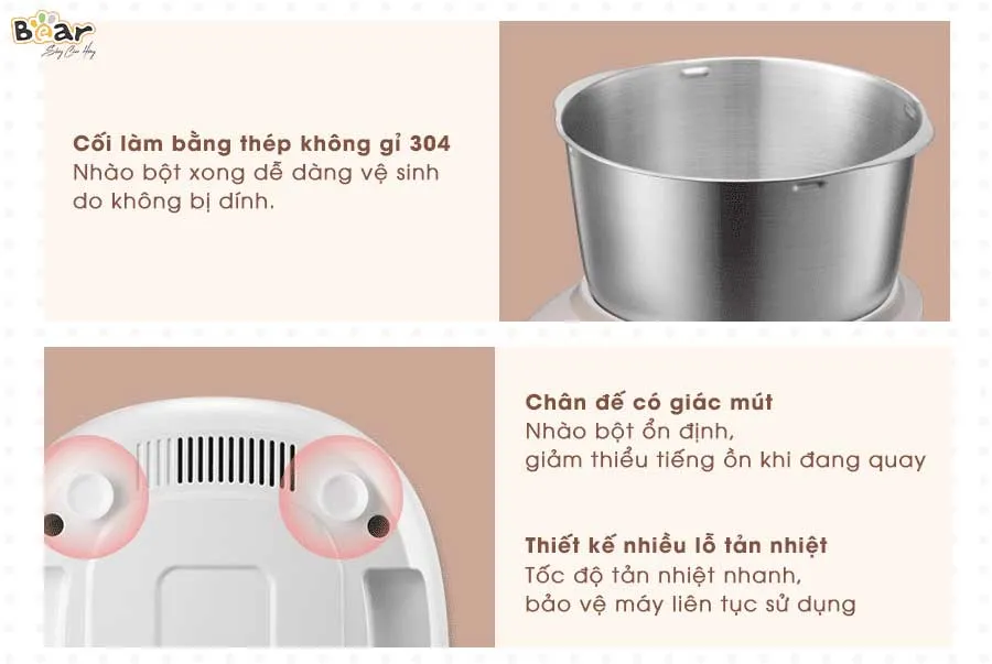 Chế độ nhào trộn đa năng của máy trộn Bear 5L giúp hỗn hợp đạt chuẩn lý tính