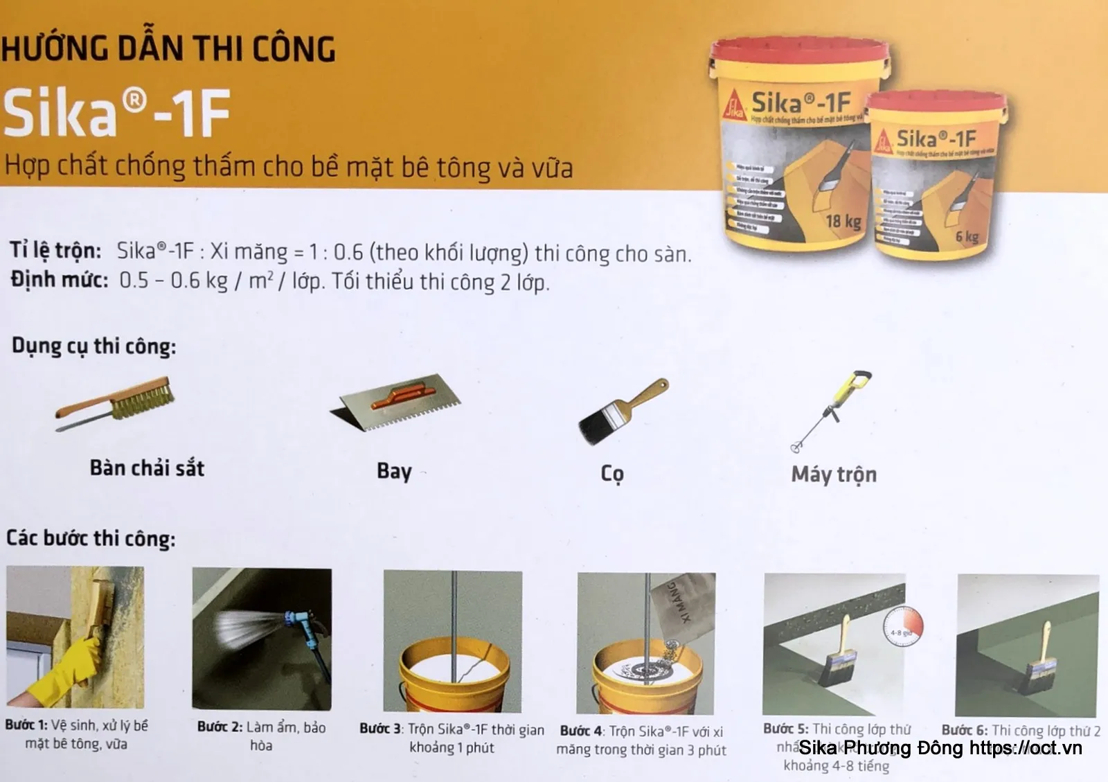 Quy trình thi công chống thấm Sika 1F chi tiết