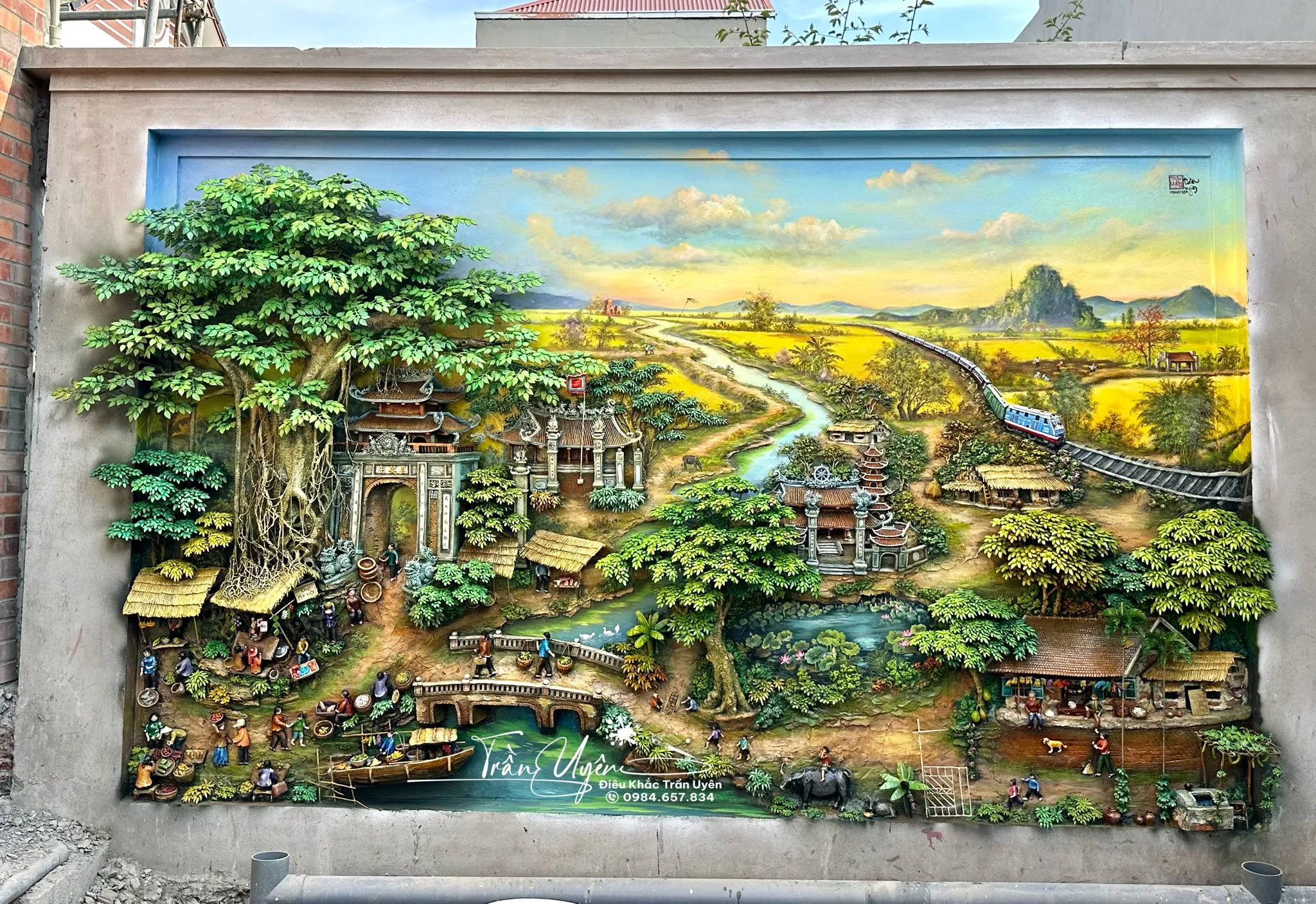 Tranh phù điêu cảnh quan sân vườn đắp nổi bằng vữa mác cao