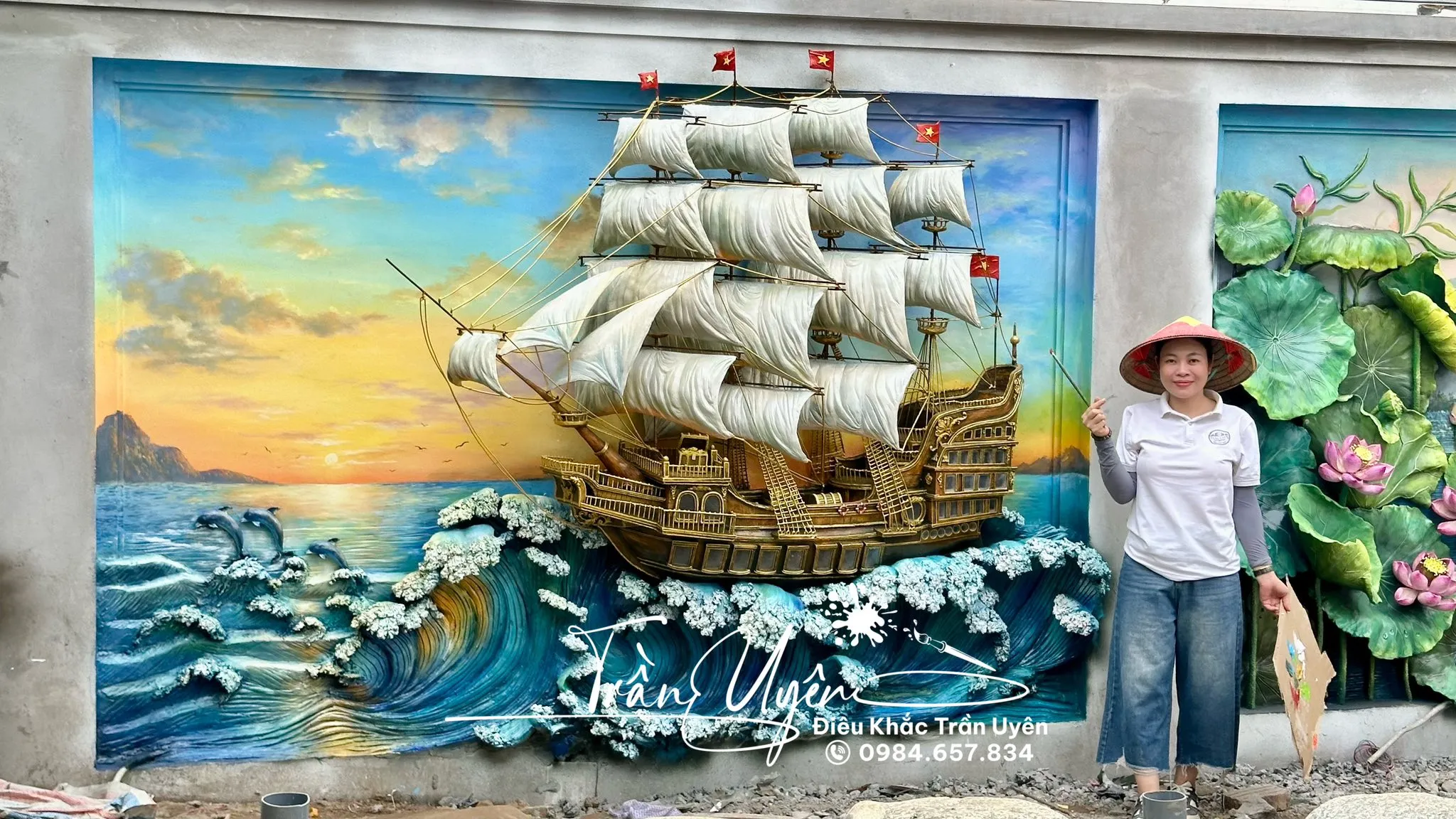 Mẫu phù điêu trang trí tường bao quanh sân vườn đẹp mắt