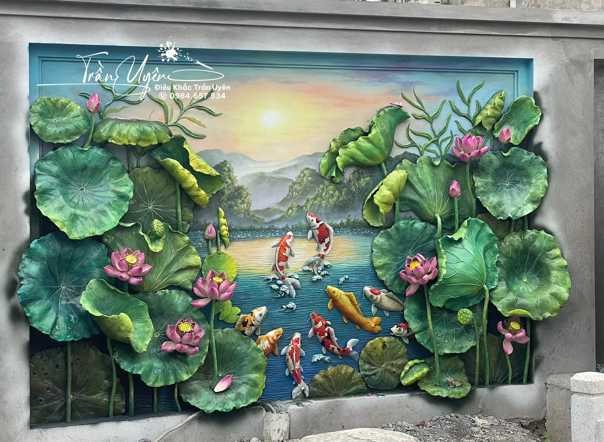 Chi tiết phù điêu hoa văn trang trí sân vườn tiểu cảnh