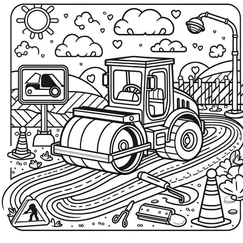 Khám phá dàn máy thi công đường qua tranh tô màu xe lu