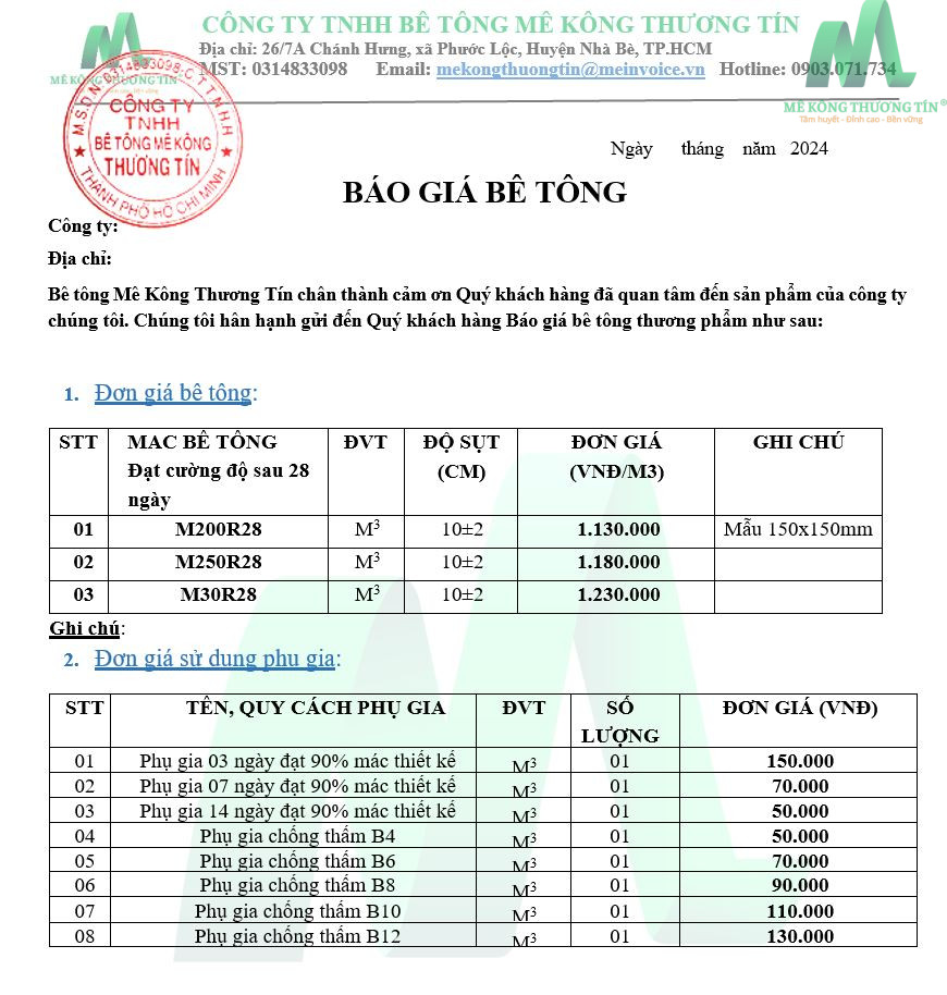 Giá Bê Tông Tươi Tại Hà Tĩnh: Cập Nhật Mới Nhất Từ Mê Kông Thương Tín