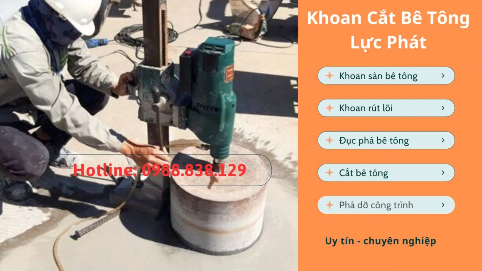 Báo giá khoan rút lõi sàn bê tông tại tphcm