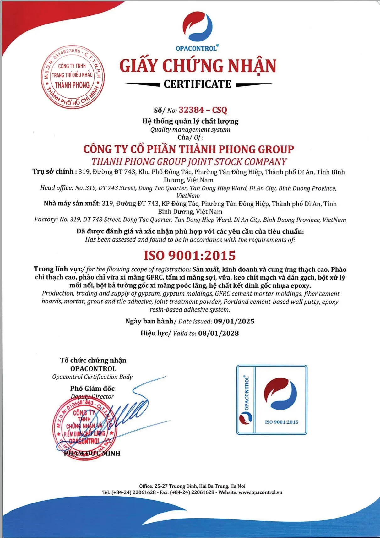 Giấy Chứng nhận chất lượng ISO 9001:2015
