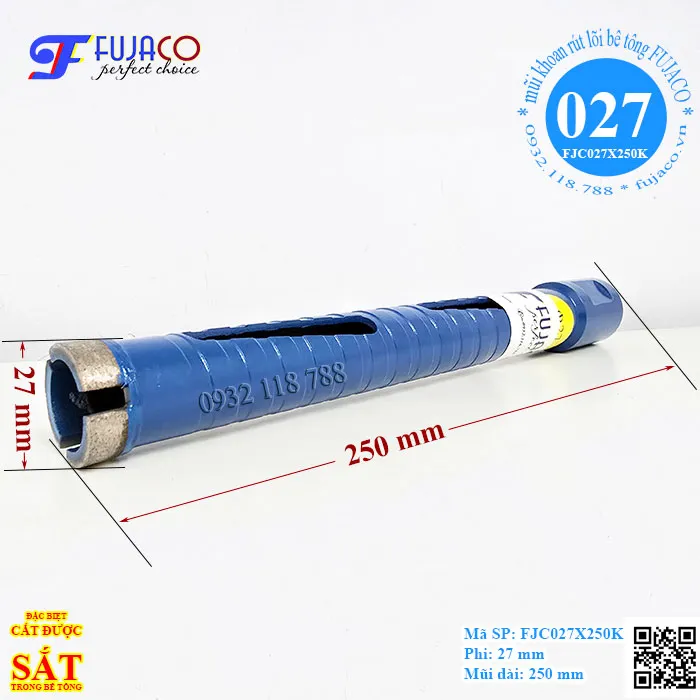 Mũi khoan rút lõi bê tông khô phi 27 x 250 mm