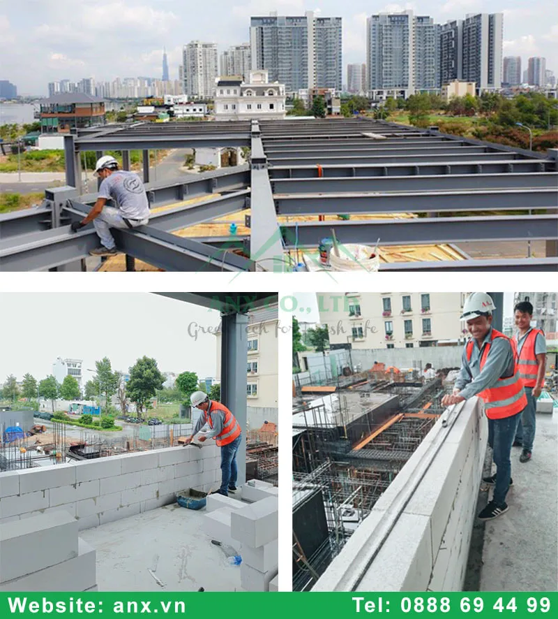 Nhà khung thép tường gạch AAC