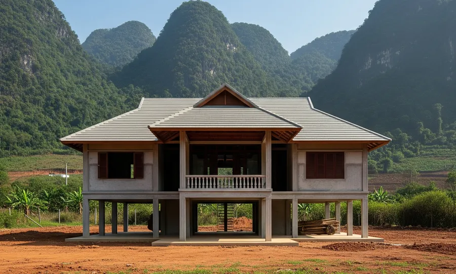 Nhà sàn bê tông 300 triệu hiện đại, rộng rãi, vững chắc