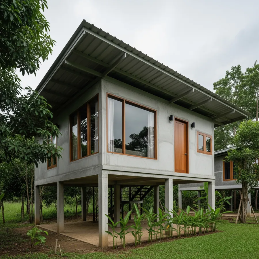 Nhà sàn bê tông giá rẻ, thiết kế thông thoáng, dễ bảo trì lâu dài