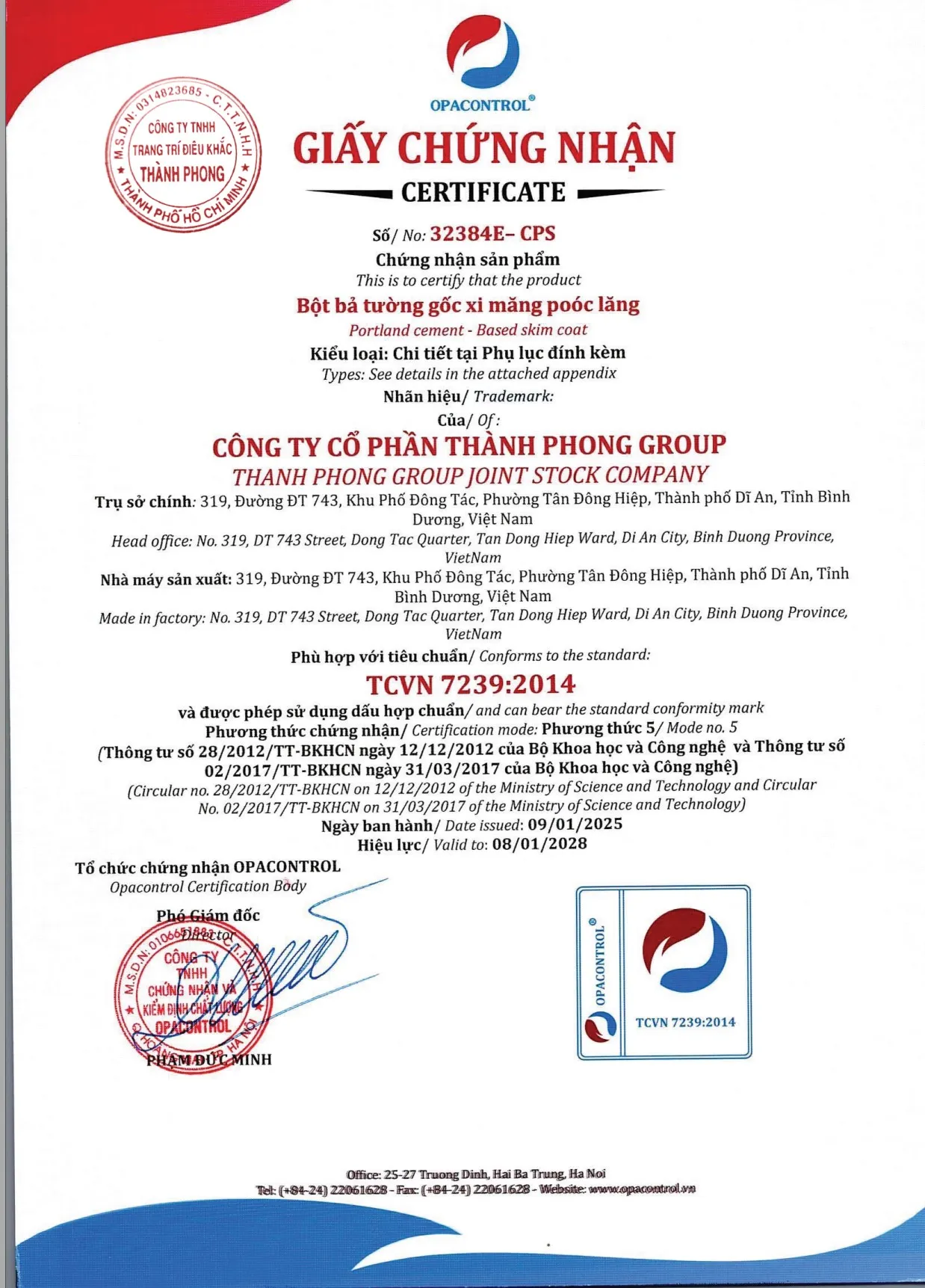 Giấy Chứng nhận chất lượng TCVN 7239:2014