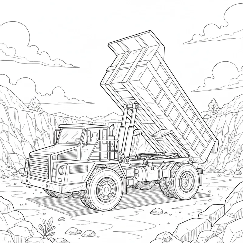 Bộ tranh tô màu xe ben cho bé in miễn phí