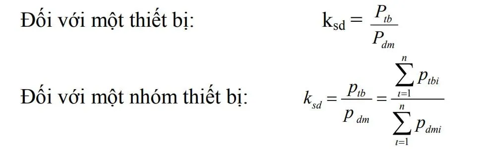 Công thức tính hệ số sử dụng (ksd) cho thiết bị điện