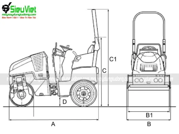 Bảng vẽ kích thước xe lu rung
