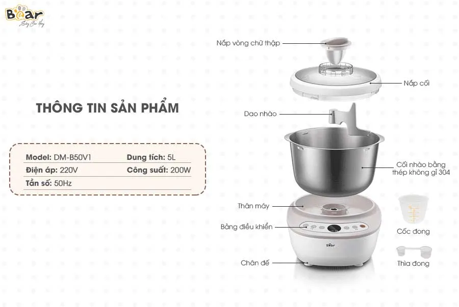 Máy trộn bột Bear 5L phiên bản mới nhất phục vụ thí nghiệm mẫu tại hiện trường