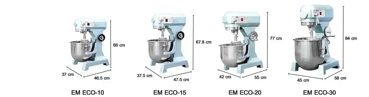 Bảng thông số kỹ thuật máy trộn thực phẩm công nghiệp EM ECO serie 2026