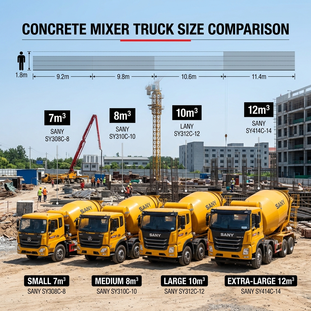 So sánh xe bồn trộn Sany từ 7m3 đến 12m3